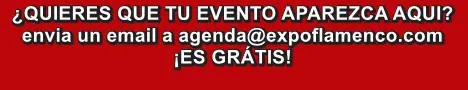 Red banner inviting you to list your event for free, with email agenda@expoflamenco.com to submit it.