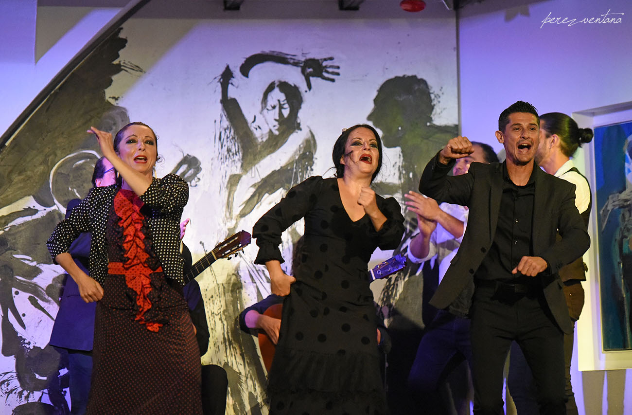 Al baile, Rosario Toledo, Rafael Campallo y Mercedes de Córdoba. Espectáculo 'Guitarra, cante y baile flamencos' en el Tablao Los Gallos, Sevilla. Foto: Quico Pérez-Ventana