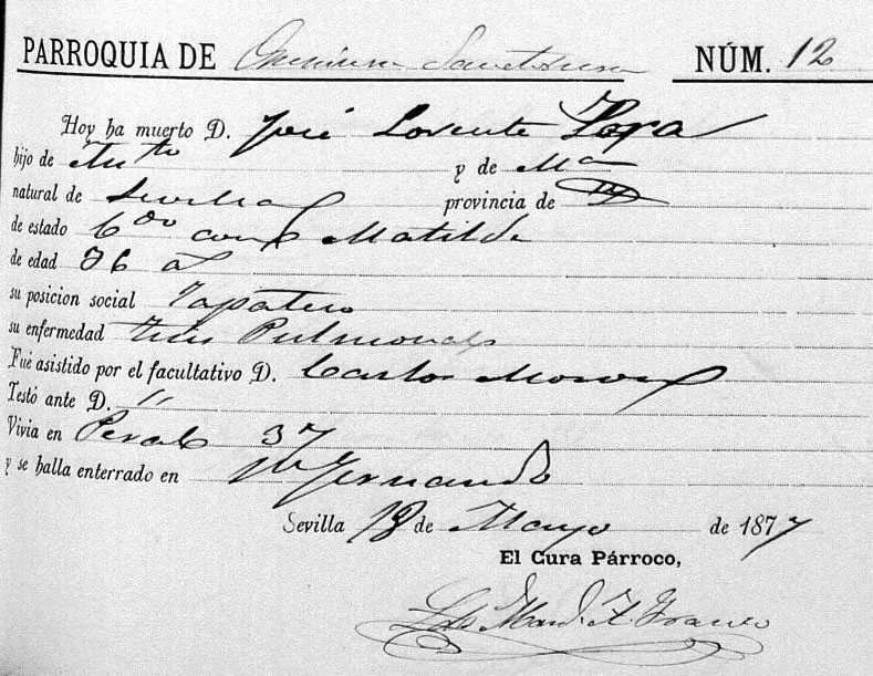 José Lorente birth certificate. Photo: Manuel Bohórquez