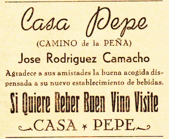 Anuncio de Casa Pepe en 1956. Recorte de Jacobo Vega.