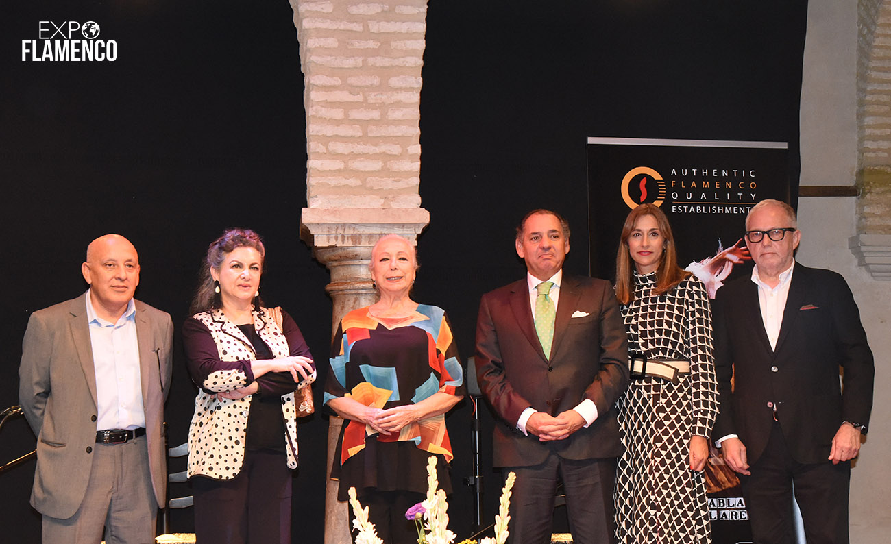 Enrique Escalante, Rosana de Aza, Cristina Hoyos, Álvaro Romero, Alexandra Hoffer y Kurt Grötsch. Presentación de la alianza «Authentic Flamenco Quality Establishments» en el Museo del Baile Flamenco. 8 octubre 2019. Foto: perezventana