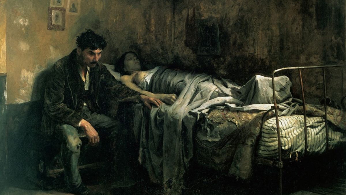 'La Miseria', de Cristóbal Rojas (1886). El autor, aquejado de tuberculosis, refleja el aspecto social de la enfermedad.