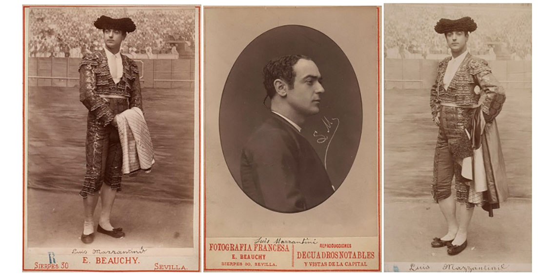 Varias fotografías de Luis Mazzantini tomadas en el estudio de Emilio Beauchy (Sevilla, 1889). Fondos de la BNE.