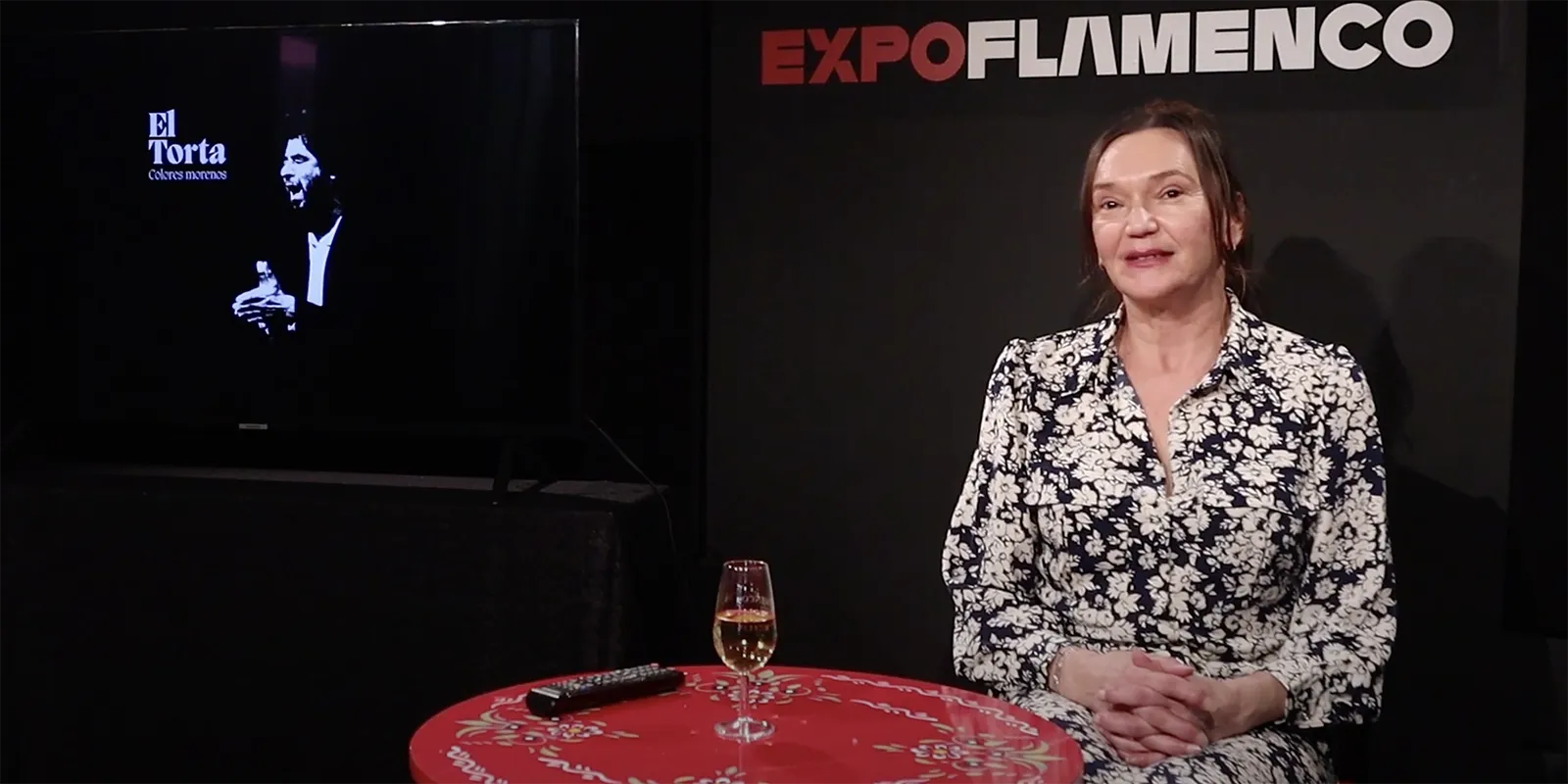 Almudena Molinares, viuda de Juan Moneo El Torta, en su visita a Espacio expoflamenco, abril 2023.