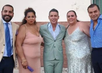 Pitingo, Juan Garrido, la cantaora Ana de los Reyes, el bailaor Fernando Jiménez y señora. Potaje Gitano de Utrera, 28 junio 2025.