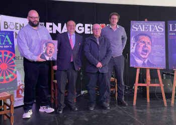 Javi Mejías, Francisco Zurita, Jesus López y Gonzalo Lopez. Presentación del Concurso Nacional de Saetas. Peña Flamenca Buena Gente, Jerez. Marzo 2026. Foto: Juan Garrido