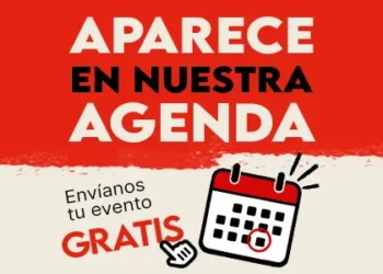 Promo banner: 'Aparece en nuestra agenda' with a calendar icon and the text 'Envíanos tu evento GRATIS'.