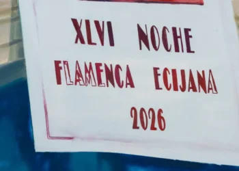 Poster announcing the 46th Flamenco Night, 2026, in red on white.