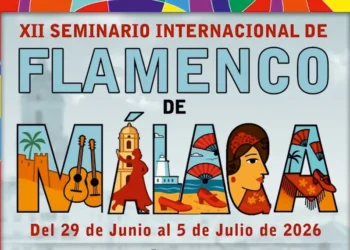 Poster announcing the 12th International Flamenco Seminar in Málaga, with dates June 29 to July 5, 2026.
