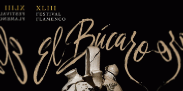 Poster for the XLIII Festival Flamenco with a cracked ceramic vase and gold cursive lettering on a black background.